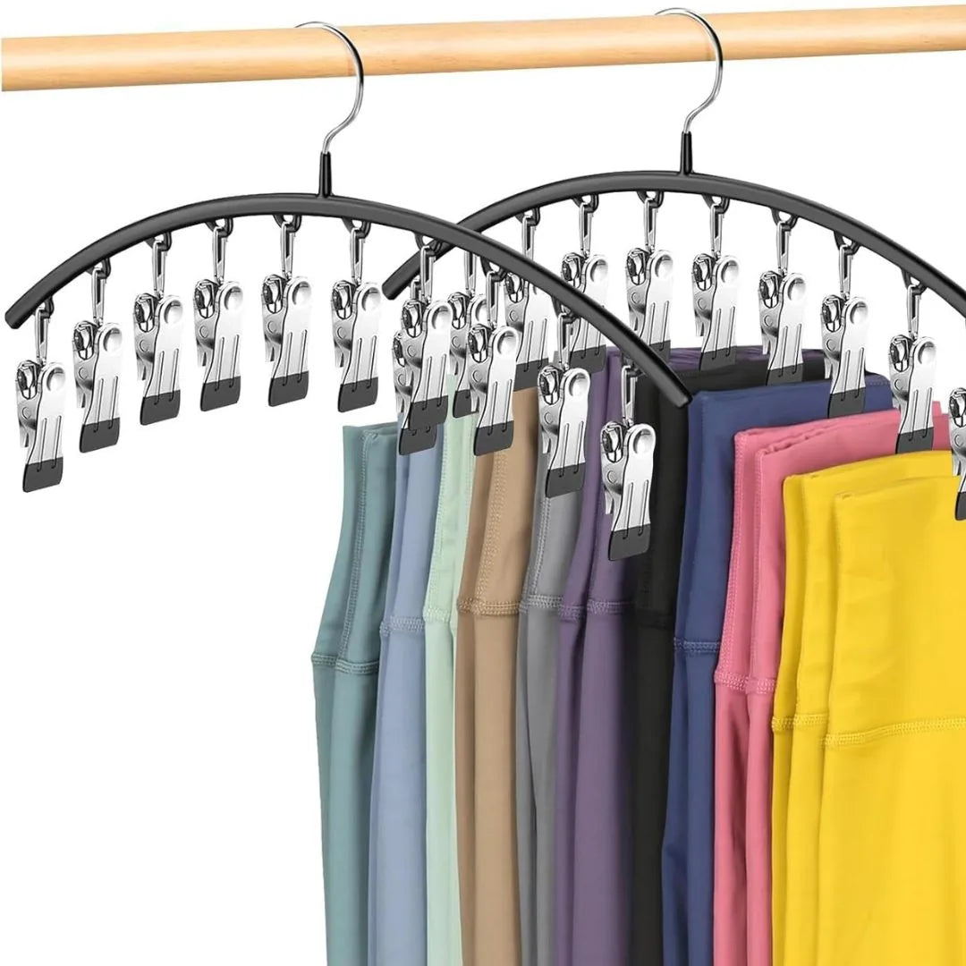 Legging hanger holding leggings by their clips, four come in The Family Closet Set