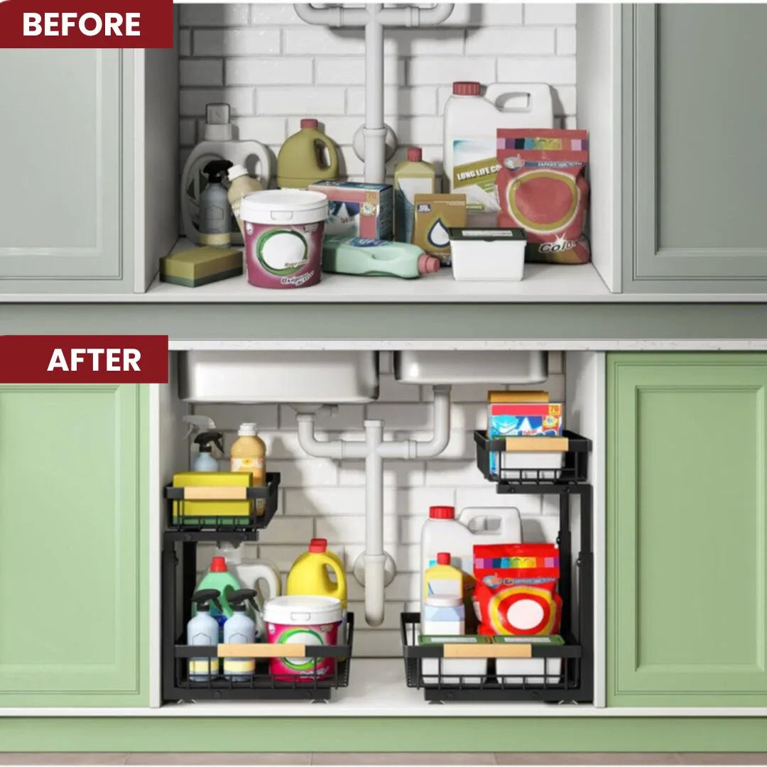 Under Sink 2-Tier Drawer | Carbon Steel