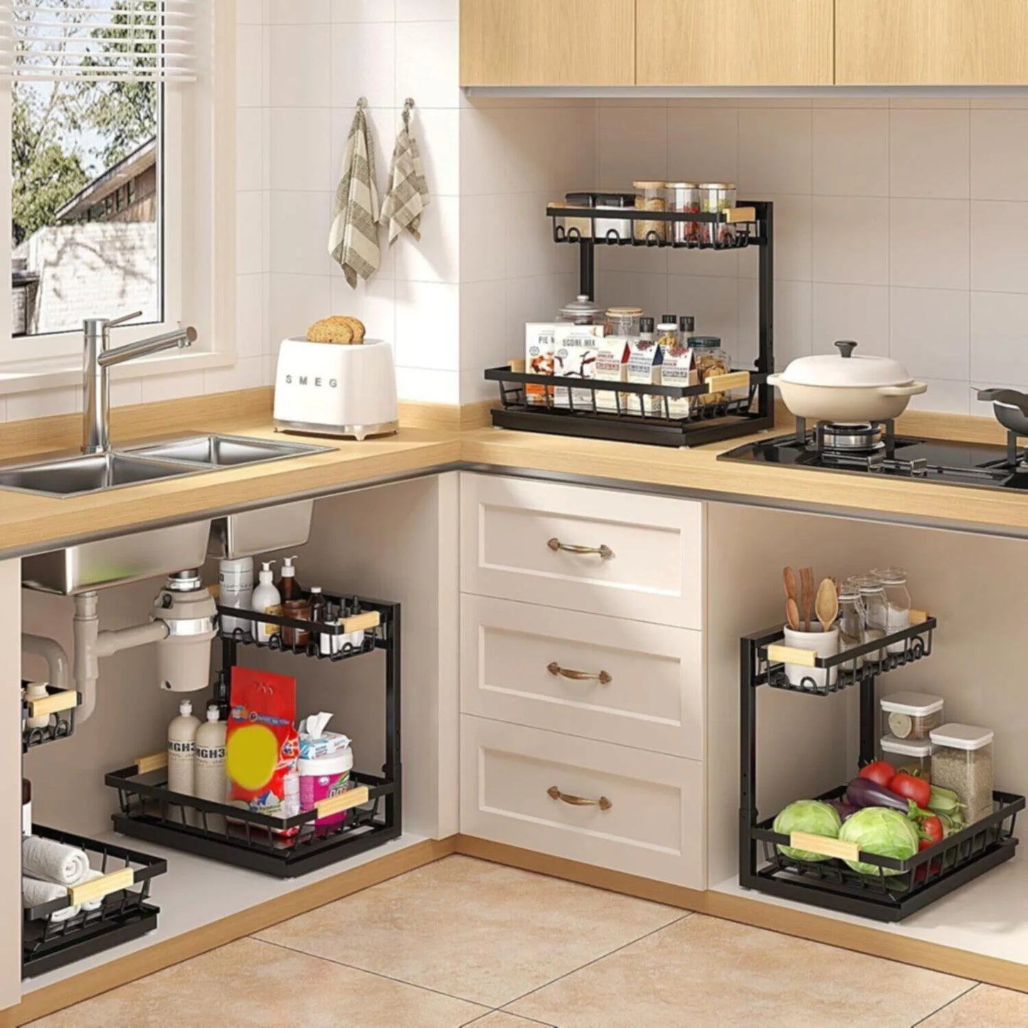 Under Sink 2-Tier Drawer | Carbon Steel