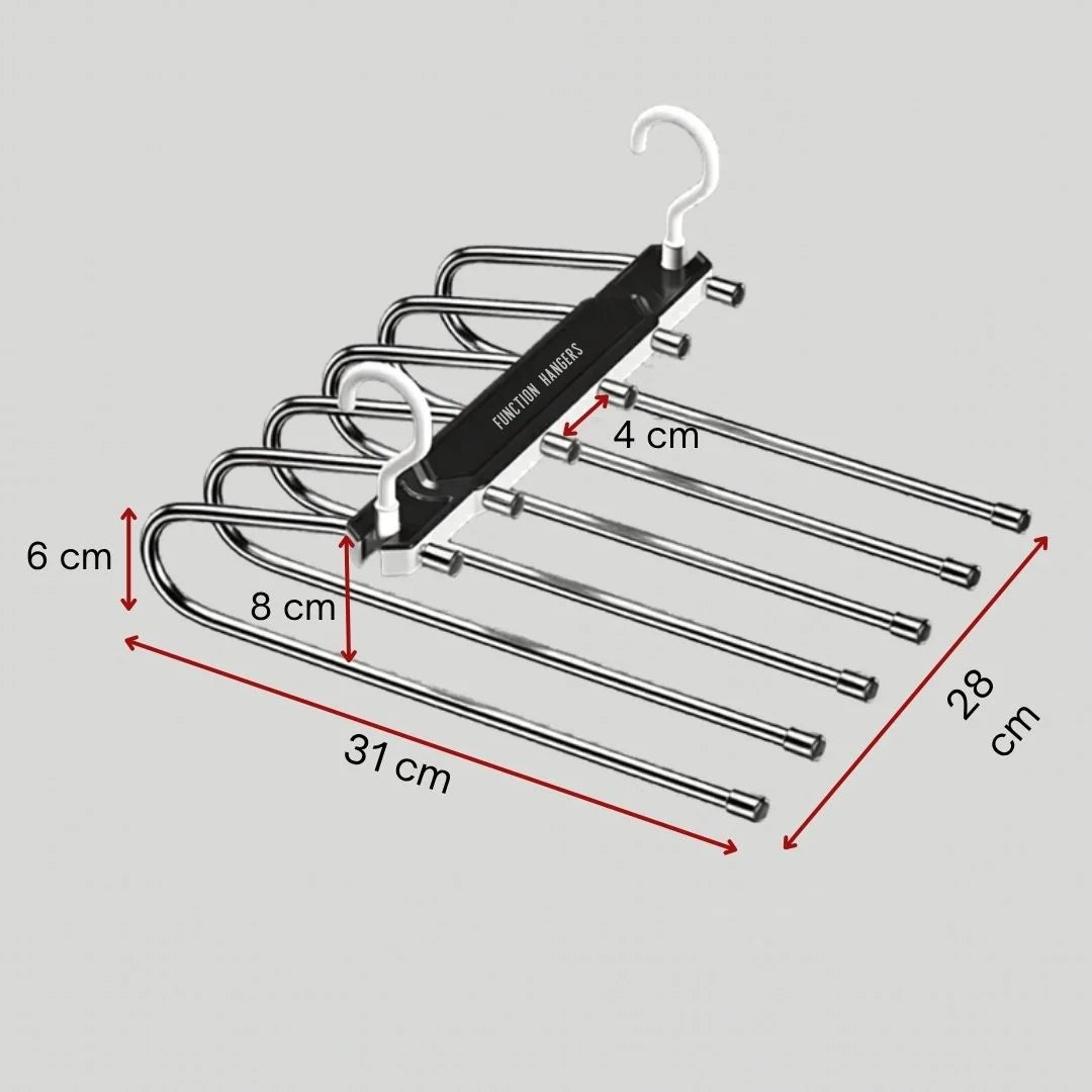 Pants hanger shown flat with its measurements marked in centimetres