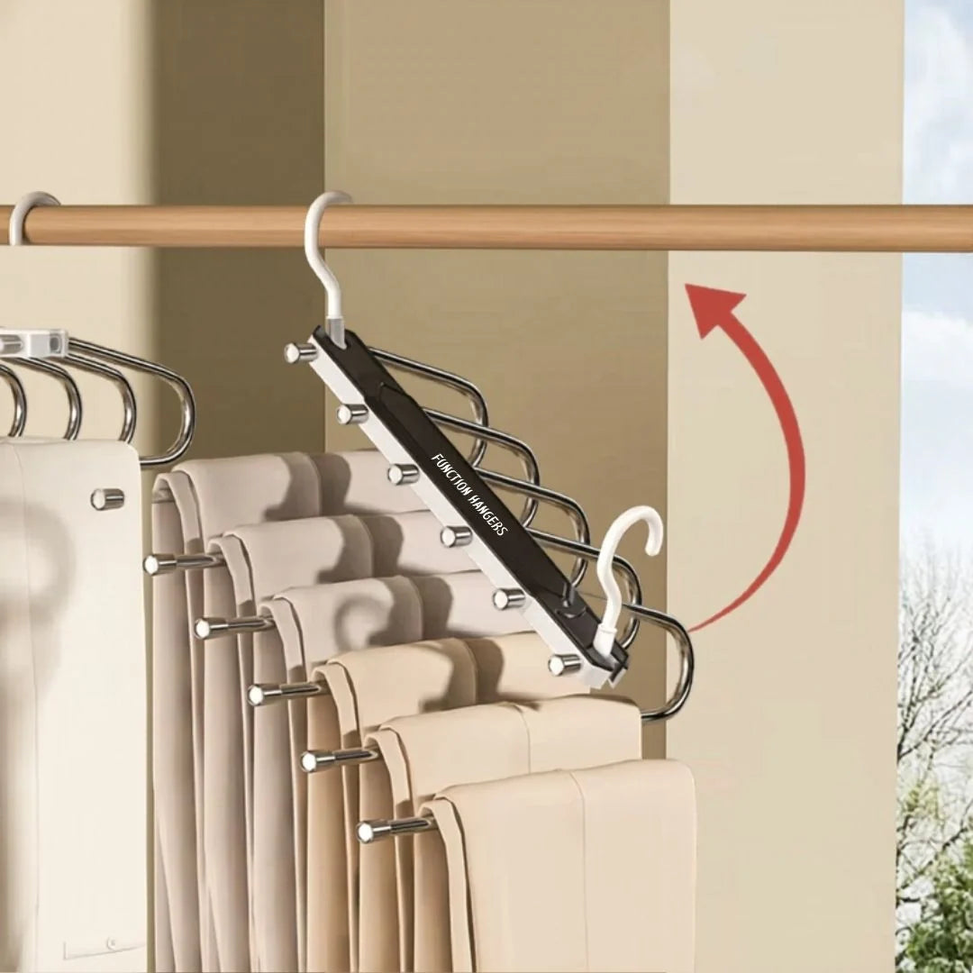 Close up of the pants hanger top bar swinging open