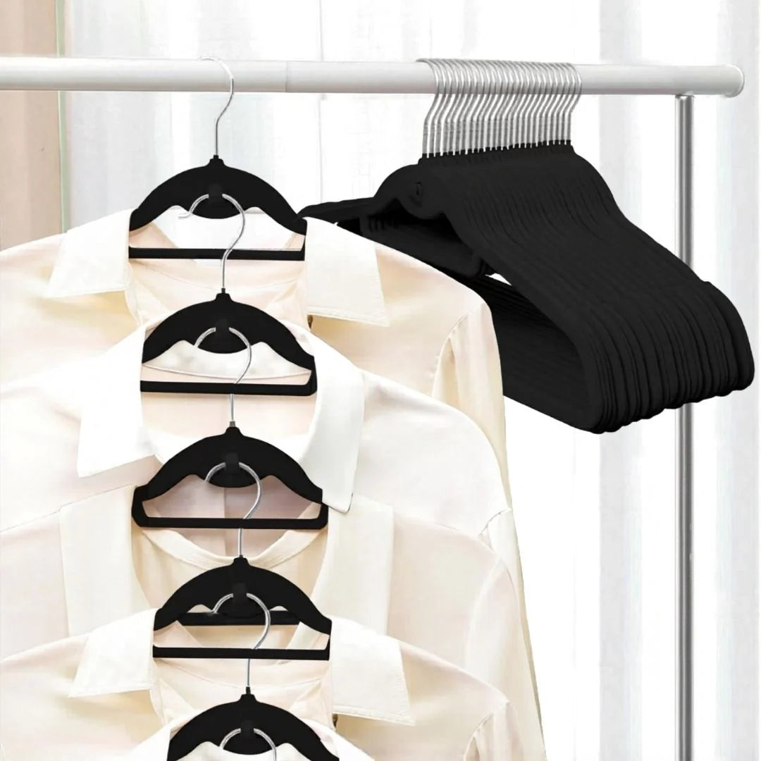 Ten velvet hangers, free in The Family Closet Set